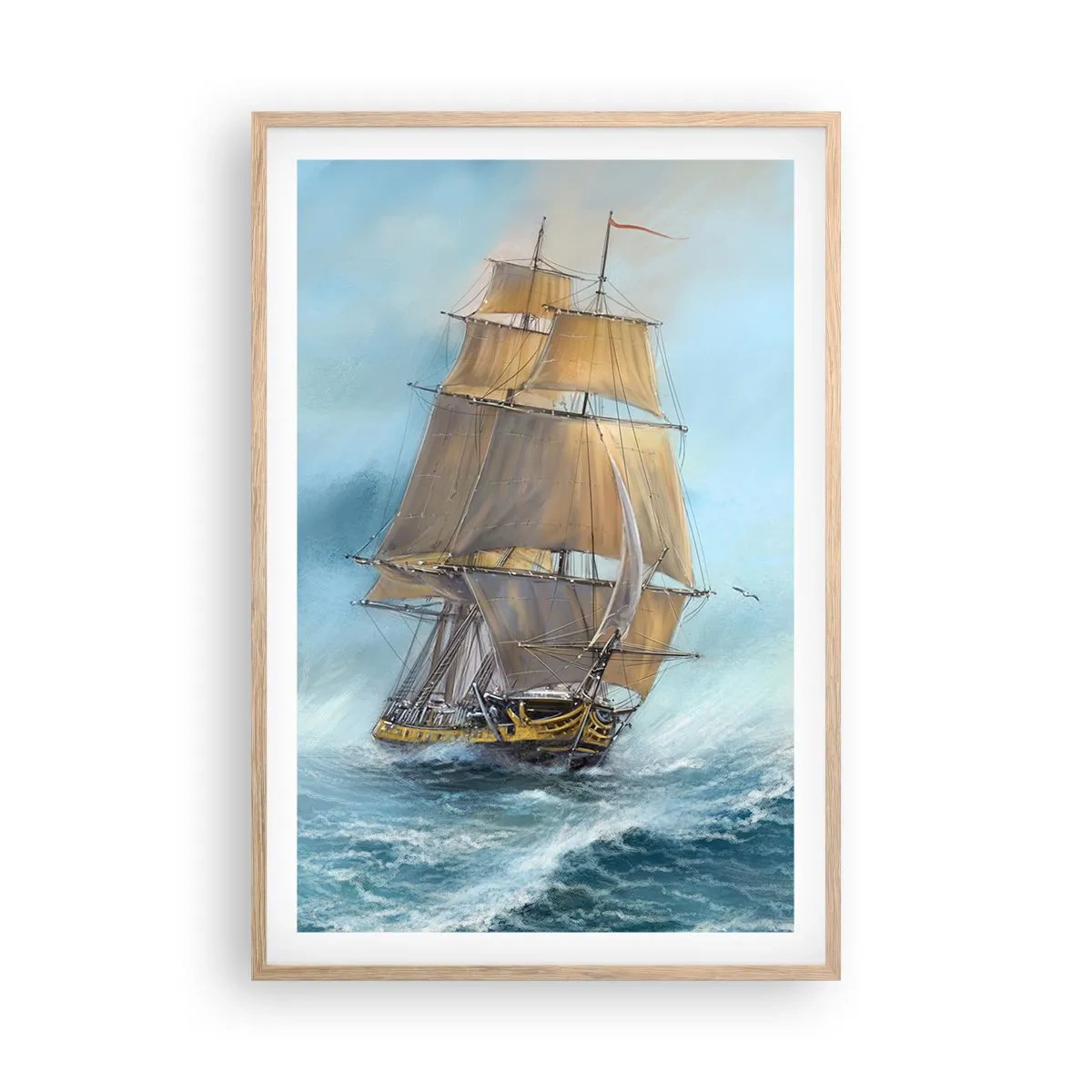 Póster en marco roble claro - Surcando las olas - 61x91 cm