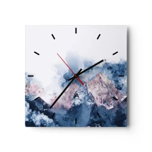 Reloj de pared - Reloj de vidrio - Montañas de acuarela en tonos pastel sobre un fondo blanco. - 30x30cm - El techo del mundo - Decoración de pared moderna para salón y dormitorio ARTTOR