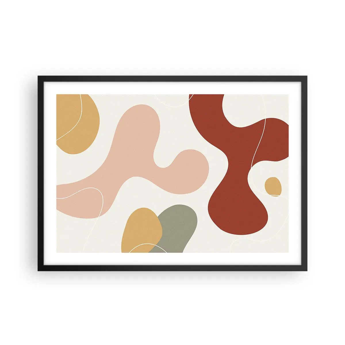 Póster en marco negro - Una composición abstracta en tonos pastel con formas dinámicas. - 70x50cm - La esencia de la pintura - Decoración de pared moderna para salón y dormitorio ARTTOR