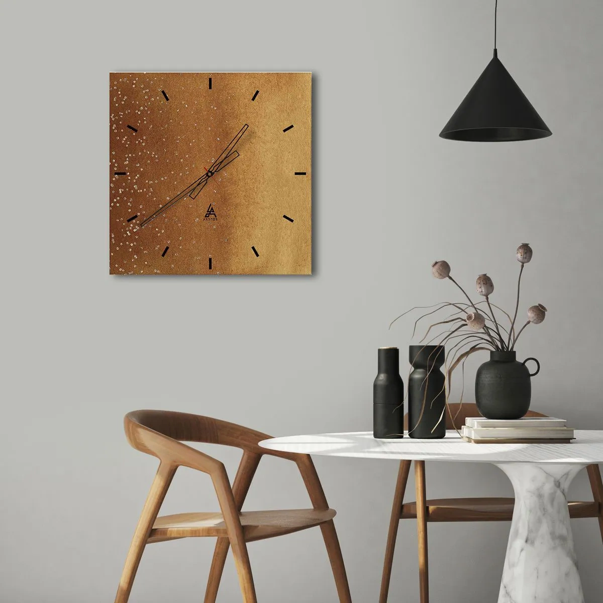 Reloj de pared - Reloj de vidrio - Un degradado dorado con brillo sutil y adornos. - 30x30cm - Nacimiento de la luz - Decoración de pared moderna para salón y dormitorio ARTTOR