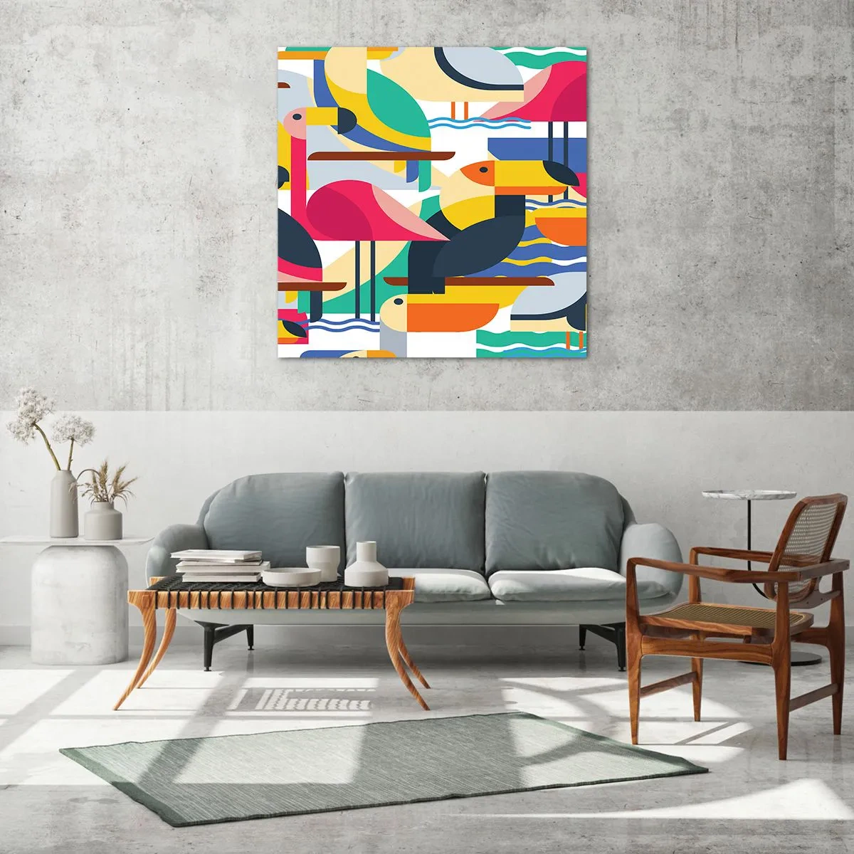 Cuadro sobre vidrio - Impresiones sobre Vidrio - Fiesta de las aves - 60x60 cm