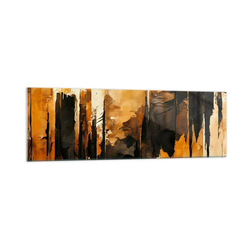 Cuadro sobre vidrio - Impresiones sobre Vidrio - Rayas abstractas doradas y negras en una composición artística - 160x50cm - Armonía de negro y oro - Decoración de pared moderna para salón y dormitorio ARTTOR