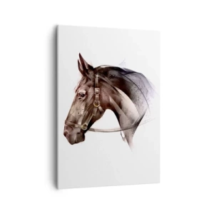 Cuadro sobre lienzo - Impresión de Imagen - Un perfil de caballo en una delicada forma artística sobre un fondo blanco. - 50x70cm - Elegancia - Decoración de pared moderna para salón y dormitorio ARTTOR