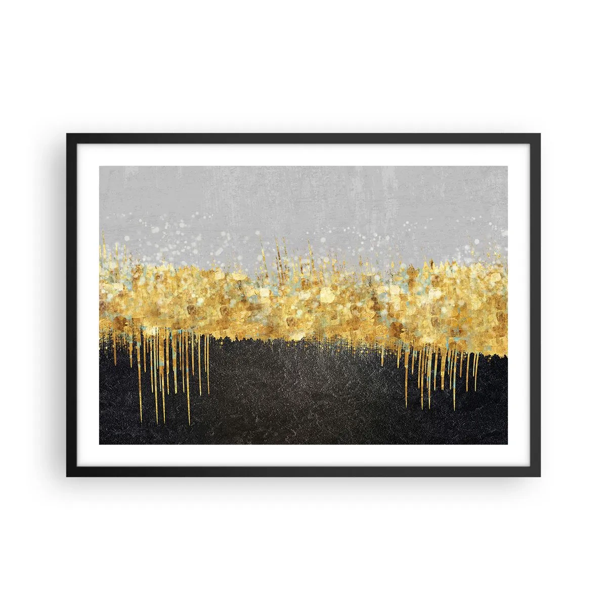 Póster en marco negro - Composición abstracta en tonos dorados y negros. - 70x50cm - Hacia arriba y hacia abajo - Decoración de pared moderna para salón y dormitorio ARTTOR