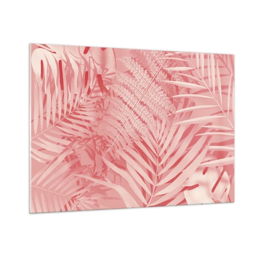 Cuadro sobre vidrio - Impresiones sobre Vidrio - Hojas tropicales rosas en una composición moderna. - 100x70cm - Concepto rosa - Decoración de pared moderna para salón y dormitorio ARTTOR