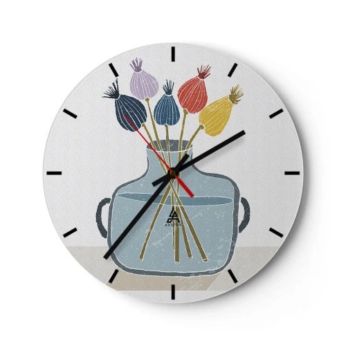 Reloj de pared - Reloj de vidrio - Obra decorativa con jarrón y flores secas. - 30x30cm - Como una semilla de amapola - Decoración de pared moderna para salón, cocina y dormitorio ARTTOR