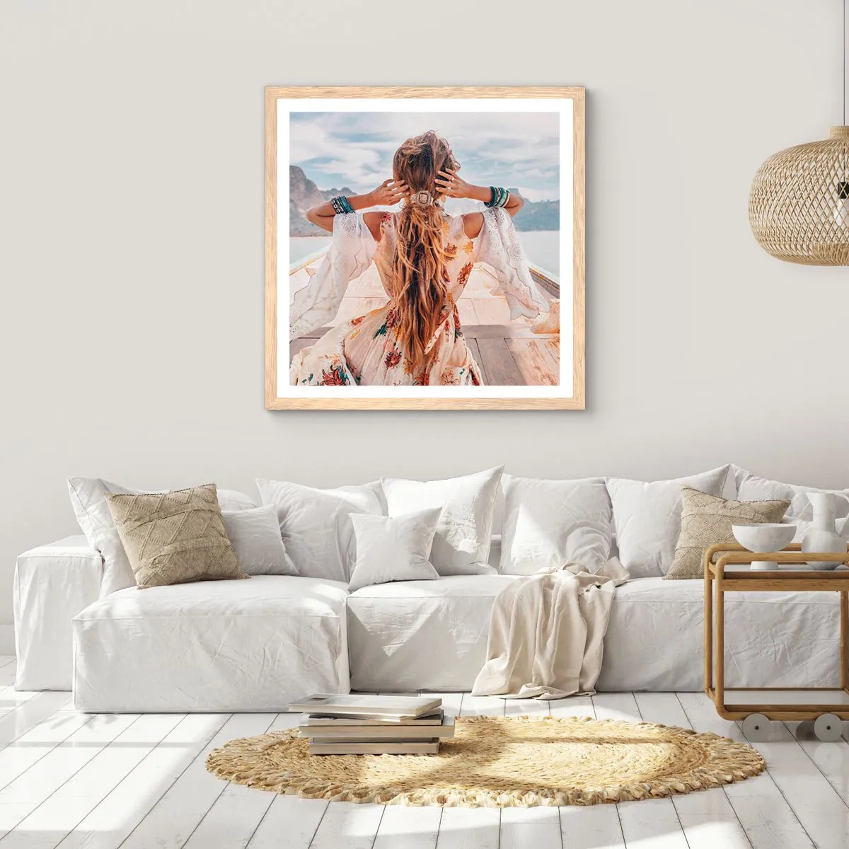 Póster en marco roble claro - Rumbo a la felicidad - 40x40 cm