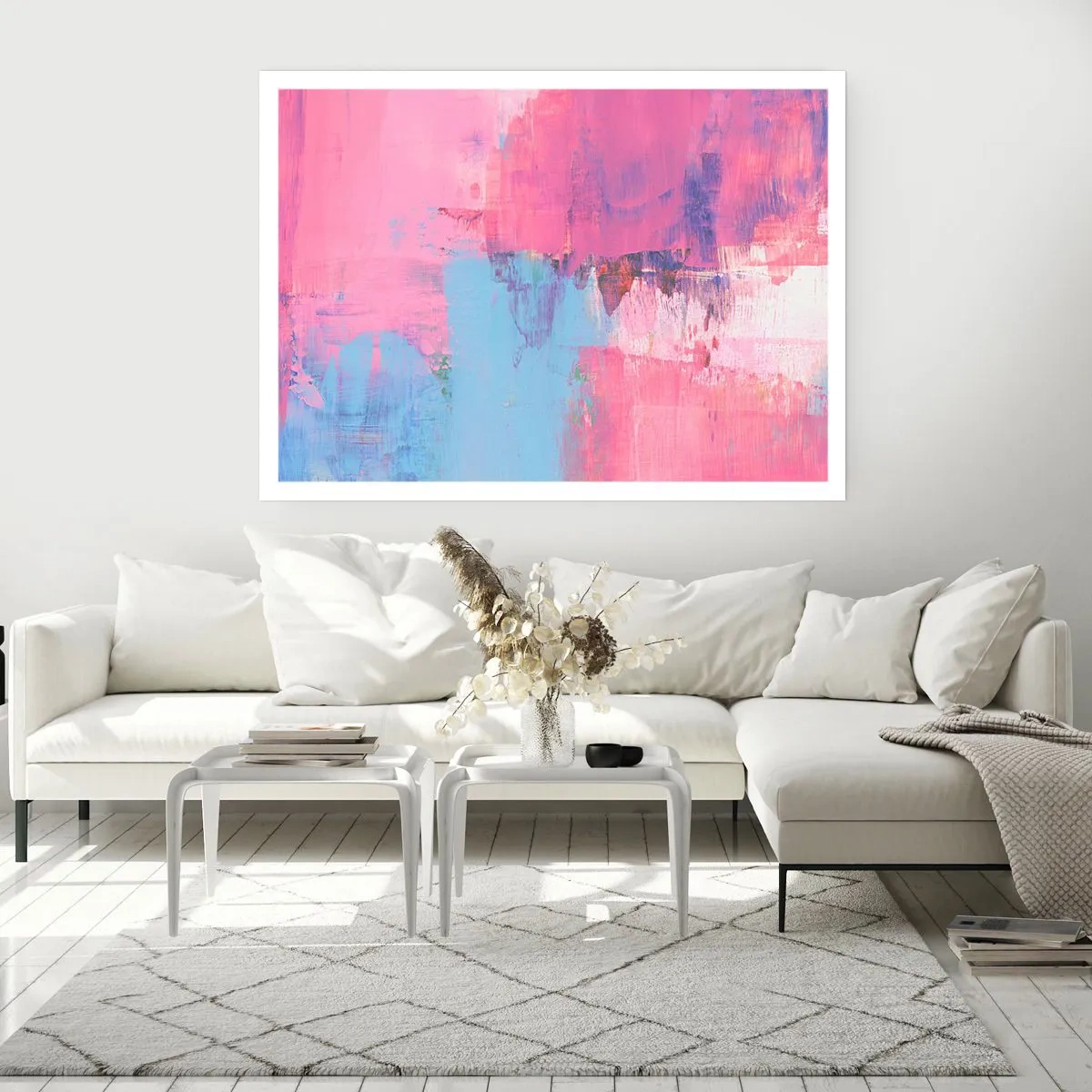Póster - Composición abstracta en rosa y azul. - 100x70cm - Rosa, azul y una pizca de luz - Decoración de pared moderna para salón y dormitorio ARTTOR
