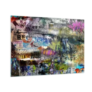 Cuadro sobre vidrio - Impresiones sobre Vidrio - Collage de grafitis abstractos coloridos - 100x70cm - Un collage de recuerdos - Decoración de pared moderna para salón y dormitorio ARTTOR