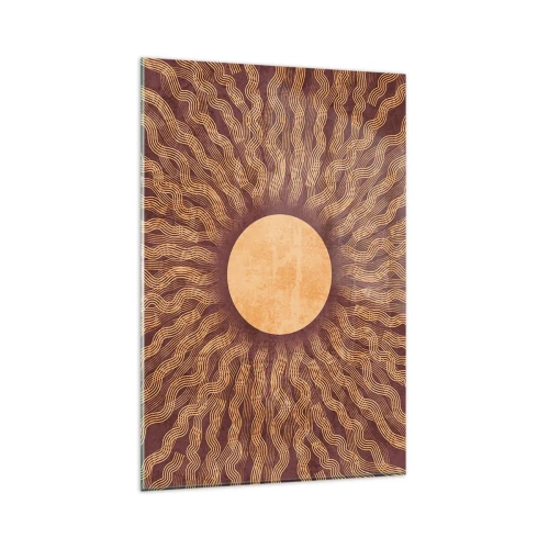 Cuadro sobre vidrio - Impresiones sobre Vidrio - Patrón soleado con rayos sobre un fondo en tonos marrones. - 80x120cm - Icono del sol - Decoración de pared moderna para salón y dormitorio ARTTOR