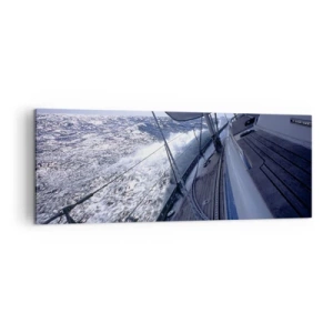 Cuadro sobre lienzo - Impresión de Imagen - Un velero en un mar tempestuoso con velas blancas y una cubierta de madera. - 140x50cm - Sé lo que es ser un pájaro - Decoración de pared moderna para salón y dormitorio ARTTOR