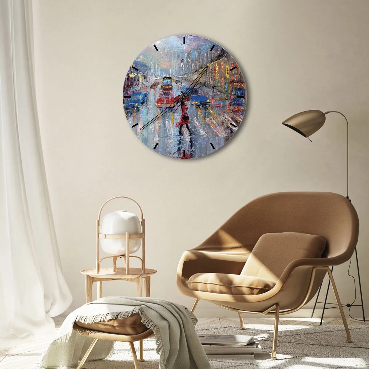 Reloj de pared - Reloj de vidrio - Una tarde de lluvia en la ciudad - 30x30 cm