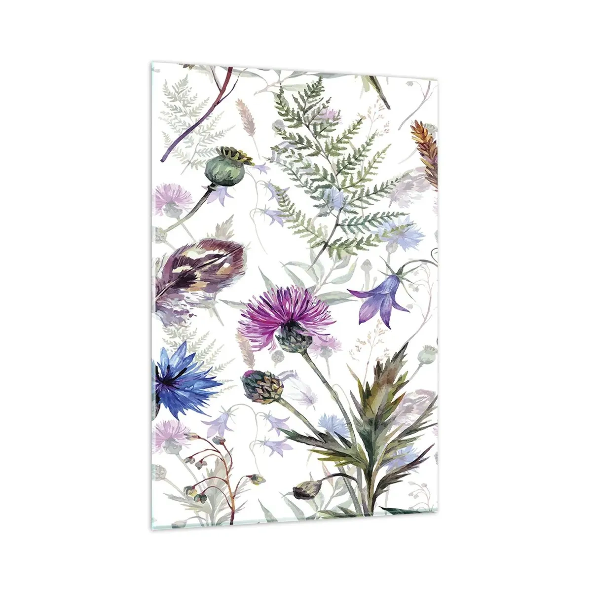 Cuadro sobre vidrio - Impresiones sobre Vidrio - Flores y hierbas de acuarela sobre un fondo blanco en estilo herbario. - 80x120cm - Herbario polaco - Decoración de pared moderna para salón y dormitorio ARTTOR