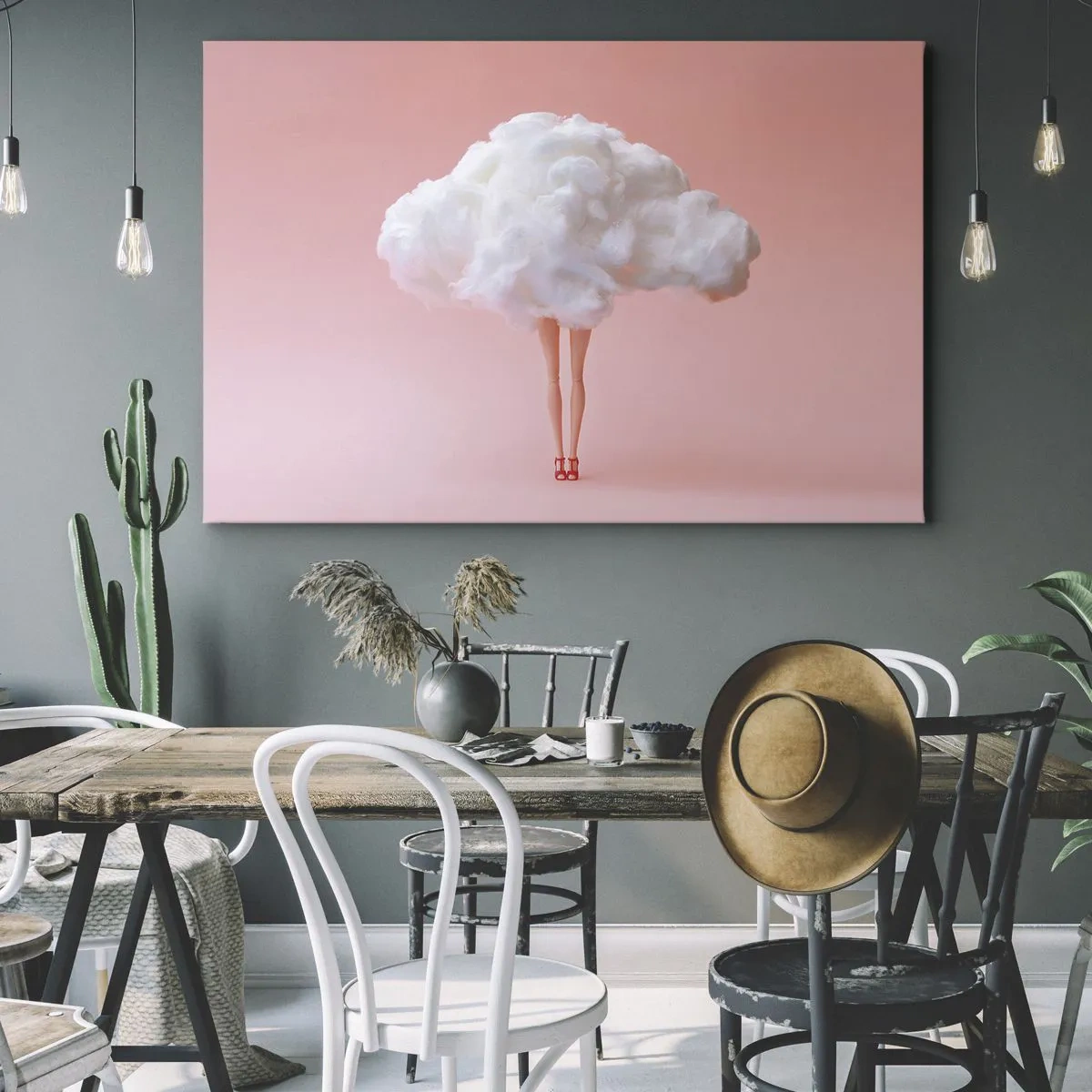 Cuadro sobre lienzo - Impresión de Imagen - Piernas en una nube sobre un fondo rosa - 100x70cm - Dulce promesa - Decoración de pared moderna para salón y dormitorio ARTTOR