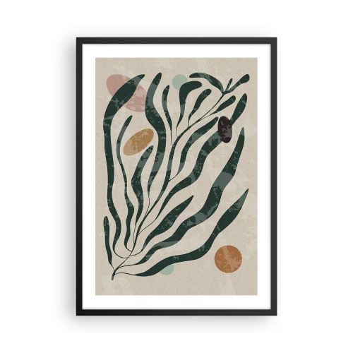 Póster en marco negro - Composición abstracta de plantas en verde y beige. - 50x70cm - Entre verdes - Decoración de pared moderna para salón y dormitorio ARTTOR