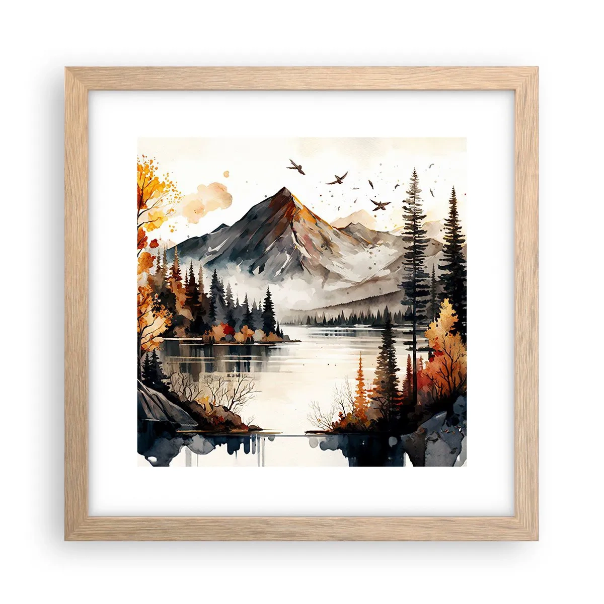 Póster en marco roble claro - Otoño dorado en las montañas - 30x30 cm
