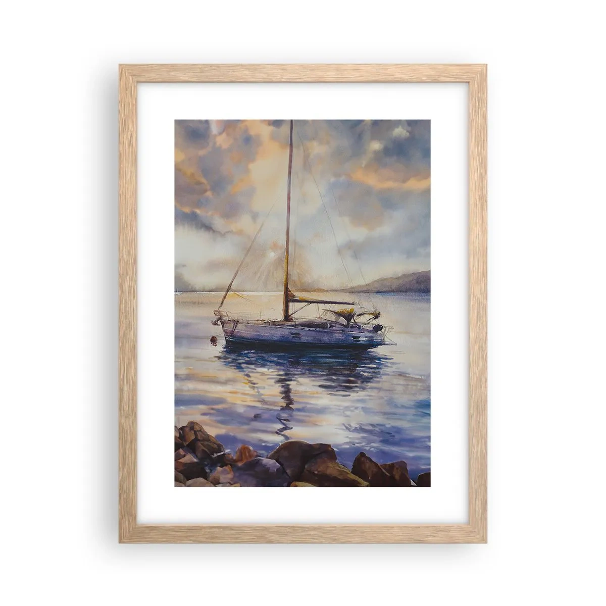 Póster en marco roble claro - Atardecer en la bahía - 30x40 cm