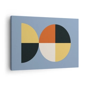 Cuadro sobre lienzo - Impresión de Imagen - Círculos geométricos sobre un fondo azul. - 70x50cm - Mira y cuenta - Decoración de pared moderna para salón y dormitorio ARTTOR