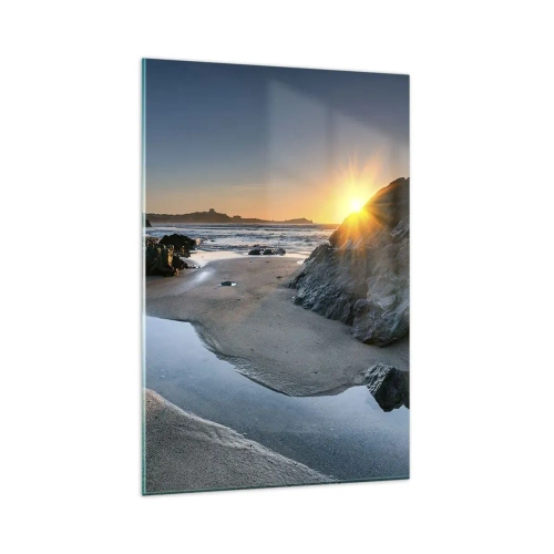 Cuadro sobre vidrio - Impresiones sobre Vidrio - Atardecer pintoresco en una playa rocosa - 80x120cm - Sin tocar por la mano del hombre - Decoración de pared moderna para salón y dormitorio ARTTOR