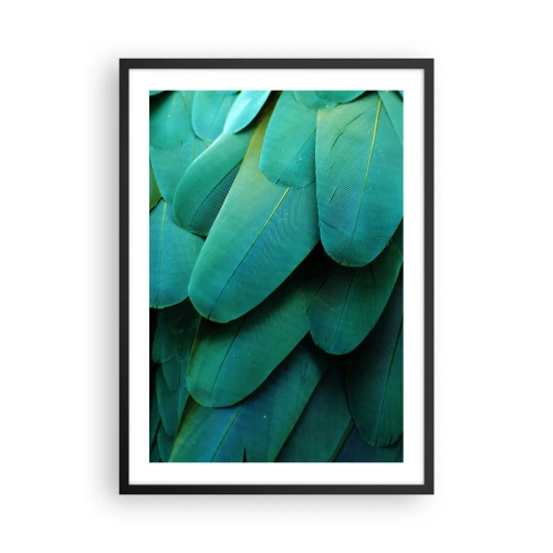 Póster en marco negro - Primer plano de las plumas verdes de un pájaro exótico. - 50x70cm - La precisión de la naturaleza  - Decoración de pared moderna para salón y dormitorio ARTTOR