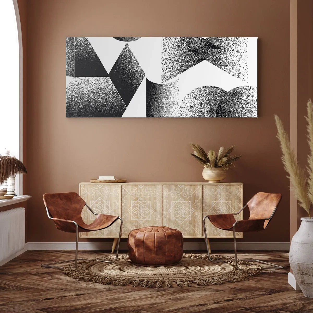 Cuadro sobre lienzo - Impresión de Imagen - Geometría compuesta por ángulos y formas ovaladas. - 140x50cm - Ángulos y óvalos - Decoración de pared moderna para salón y dormitorio ARTTOR