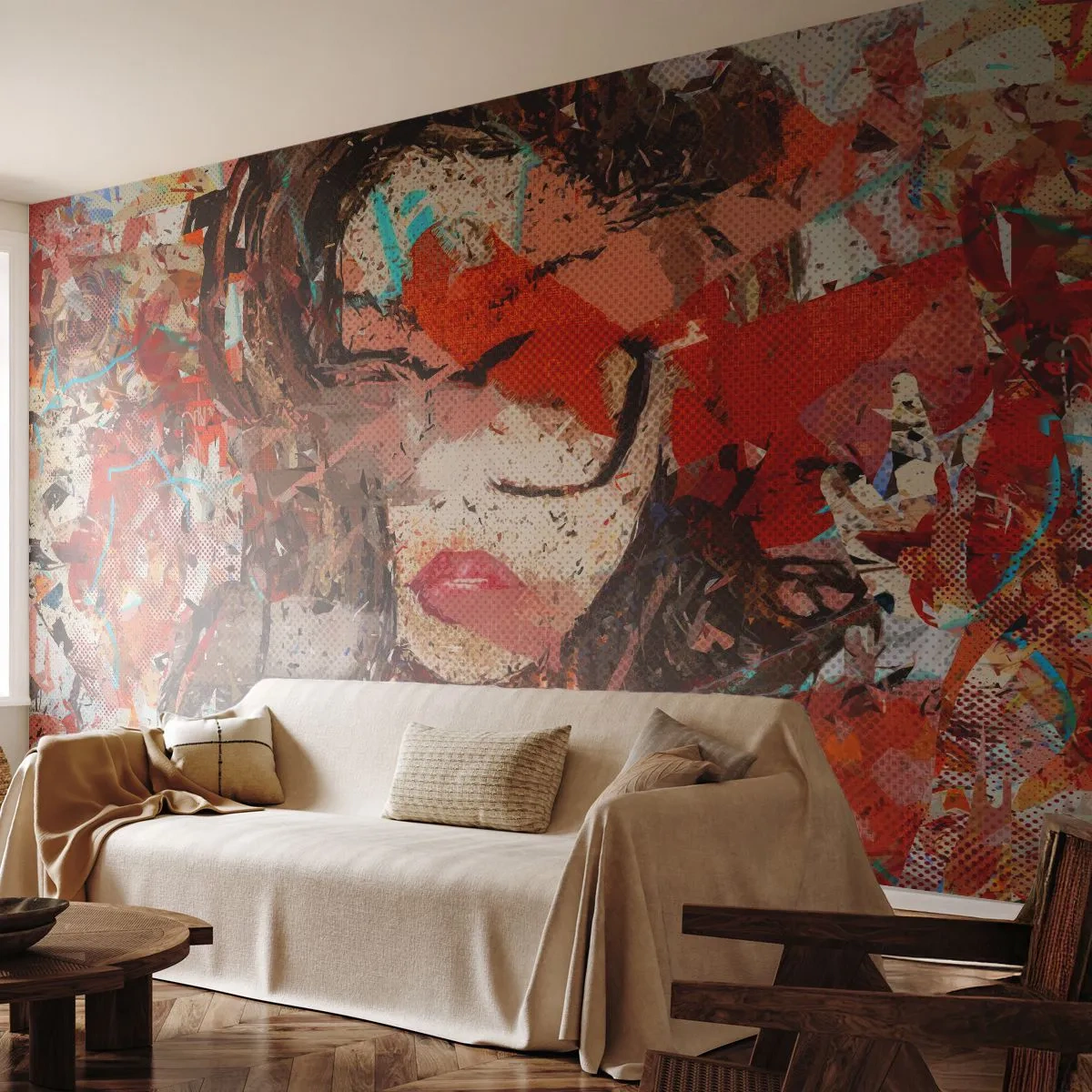 Fotomural Premium Sand - Nadie sabe cómo eres realmente - Abstracción, retrato de una mujer, Gráficos - 350x256 cm