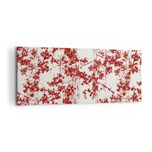 Cuadro sobre lienzo - Impresión de Imagen - Flores rojas sobre un fondo blanco en un estilo artístico. - 120x50cm - Como un viejo percal - Decoración de pared moderna para salón y dormitorio ARTTOR