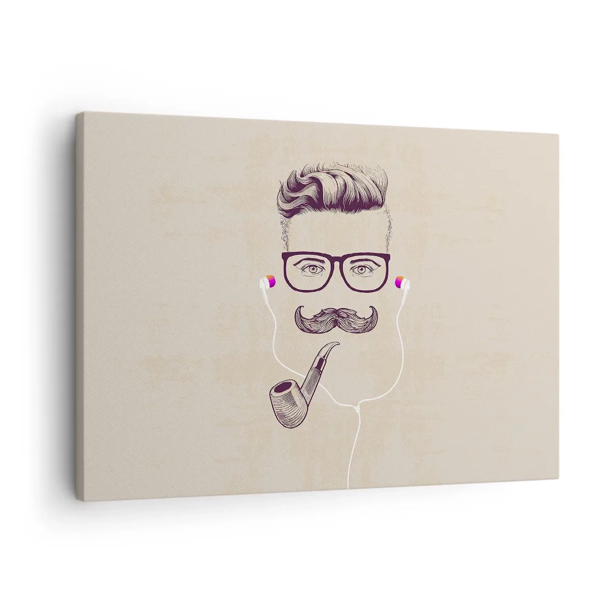 Cuadro sobre lienzo - Impresión de Imagen - Retrato retro de un hombre con pipa, auriculares y gafas. - 70x50cm - Moda masculina - Decoración de pared moderna para salón y dormitorio ARTTOR