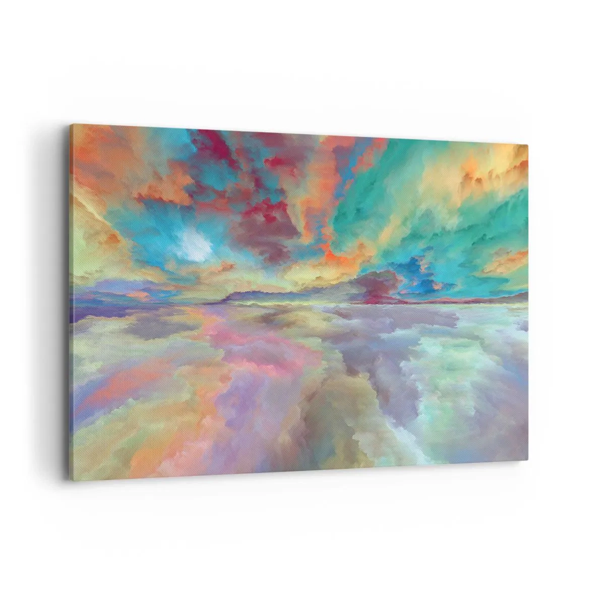 Cuadro sobre lienzo - Impresión de Imagen - Paisaje de nubes colorido en estilo abstracto. - 100x70cm - Dos cielos - Decoración de pared moderna para salón y dormitorio ARTTOR