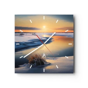 Reloj de pared - Reloj de vidrio - Paisaje invernal con un río al atardecer - 30x30cm - Atardecer de invierno - Decoración de pared moderna para salón y dormitorio ARTTOR