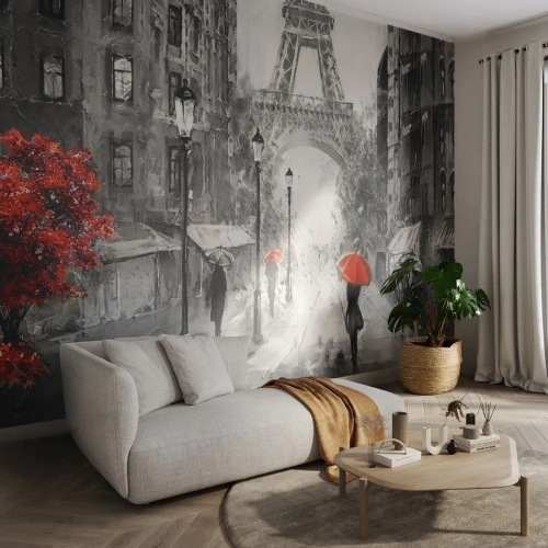 Fotomural Premium Canvas - Todos los caminos conducen a ella - Ciudad, París, Torre Eiffel - 350x256 cm