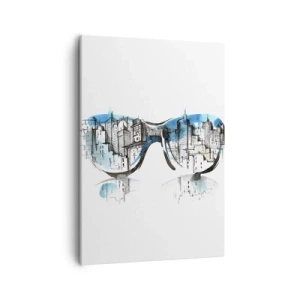 Cuadro sobre lienzo - Impresión de Imagen - Acuarela del panorama de la ciudad reflejado en las gafas. - 50x70cm - La elegancia de la gran ciudad - Decoración de pared moderna para salón y dormitorio ARTTOR