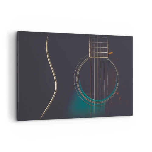 Cuadro sobre lienzo - Impresión de Imagen - Guitarra acústica en luz oscura y elegante. - 120x80cm - Un momento antes de que suene - Decoración de pared moderna para salón y dormitorio ARTTOR