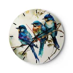 Reloj de pared - Reloj de vidrio - Pájaros coloridos en una rama en un estilo de ilustración de acuarela - 30x30cm - ¿Ofendido? - Decoración de pared moderna para salón, cocina y dormitorio ARTTOR