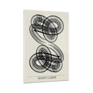 Cuadro sobre vidrio - Impresiones sobre Vidrio - Líneas negras abstractas sobre fondo claro en estilo vanguardista. - 80x120cm - Salió espontáneamente - Decoración de pared moderna para salón y dormitorio ARTTOR