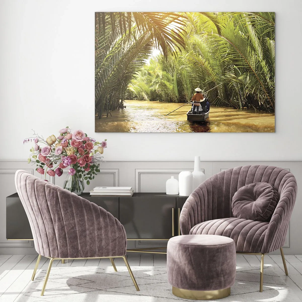 Cuadro sobre vidrio - Impresiones sobre Vidrio - En un túnel de palmeras - 70x50 cm