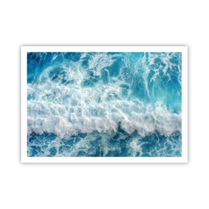 Póster - Olas oceánicas dinámicas en tonos azules - 100x70cm - Alegre y con mucho brío - Decoración de pared moderna para salón y dormitorio ARTTOR