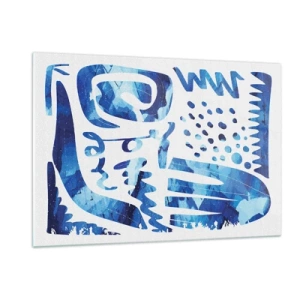 Cuadro sobre vidrio - Impresiones sobre Vidrio - Abstracción azul dinámica con formas geométricas. - 120x80cm - Vuelta a las raíces - Decoración de pared moderna para salón y dormitorio ARTTOR