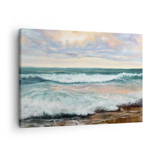 Cuadro sobre lienzo - Impresión de Imagen - Olas del mar contra un cielo nublado al atardecer - 70x50cm - Aquí suavizarás tu alma - Decoración de pared moderna para salón y dormitorio ARTTOR