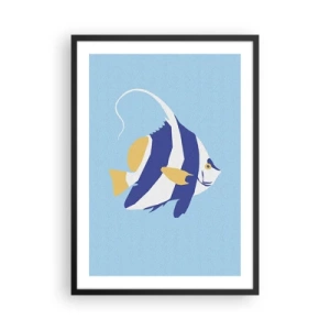 Póster en marco negro - Un gráfico minimalista de un pez exótico sobre un fondo azul. - 50x70cm - Miss aguas tropicales - Decoración de pared moderna para salón y dormitorio ARTTOR