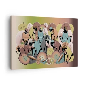 Cuadro sobre lienzo - Impresión de Imagen - Una composición abstracta colorida inspirada en la cultura africana. - 70x50cm - Se avecina una gran celebración - Decoración de pared moderna para salón y dormitorio ARTTOR