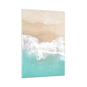 Cuadro sobre vidrio - Impresiones sobre Vidrio - Vista aérea de la playa con agua turquesa y olas blancas. - 50x70cm - Un toque acariciador - Decoración de pared moderna para salón y dormitorio ARTTOR