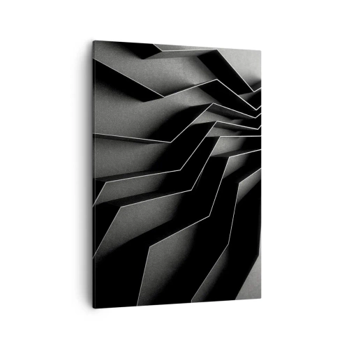 Cuadro sobre lienzo - Impresión de Imagen - Abstracción en blanco y negro con estructuras geométricas. - 50x70cm - Orden espacial - Decoración de pared moderna para salón y dormitorio ARTTOR