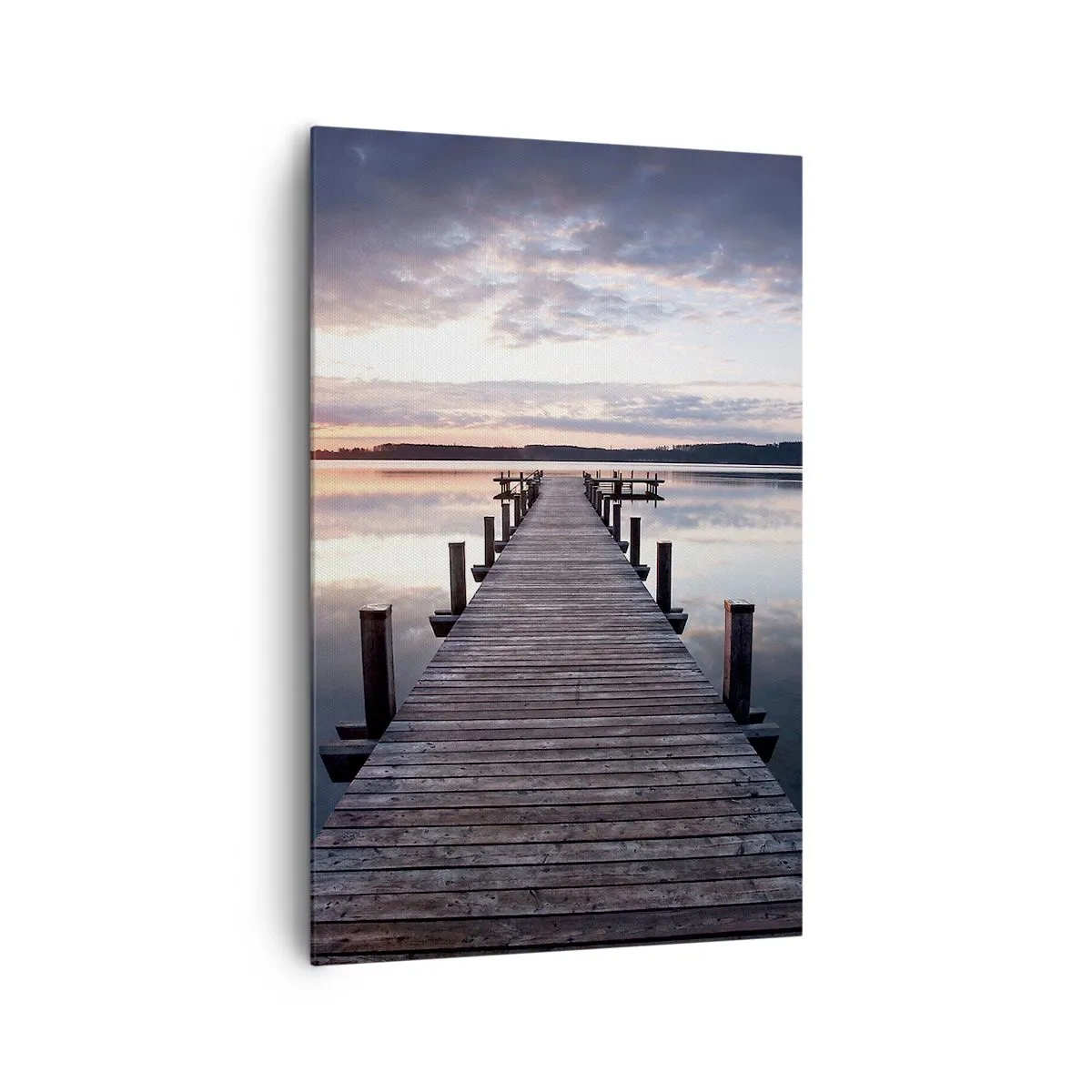 Cuadro sobre lienzo - Impresión de Imagen - Un muelle en un lago al atardecer en un paisaje tranquilo. - 80x120cm - Frontera silenciosa del día y la noche - Decoración de pared moderna para salón y dormitorio ARTTOR