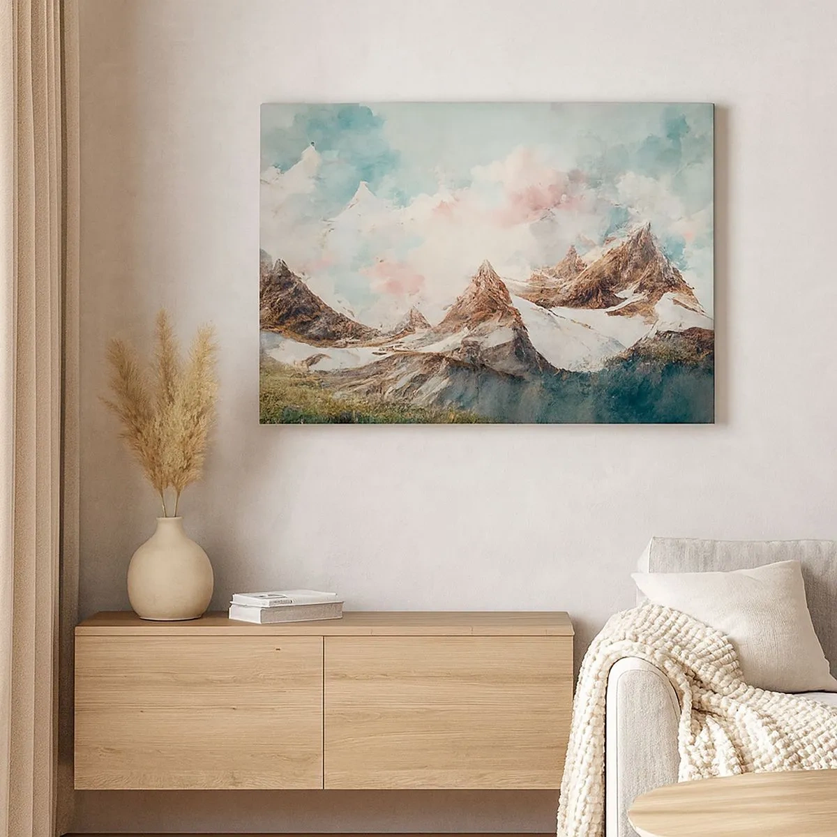 Cuadro sobre lienzo - Impresión de Imagen - Montañas pintorescas con cielos pastel - 70x50cm - Filos rocosos - Decoración de pared moderna para salón y dormitorio ARTTOR
