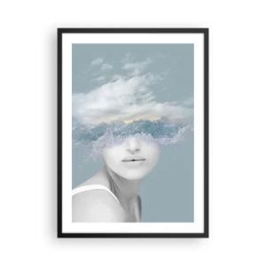 Póster en marco negro - Una mujer con olas del mar por ojos - 50x70cm - Con la cabeza en las nubes - Decoración de pared moderna para salón y dormitorio ARTTOR