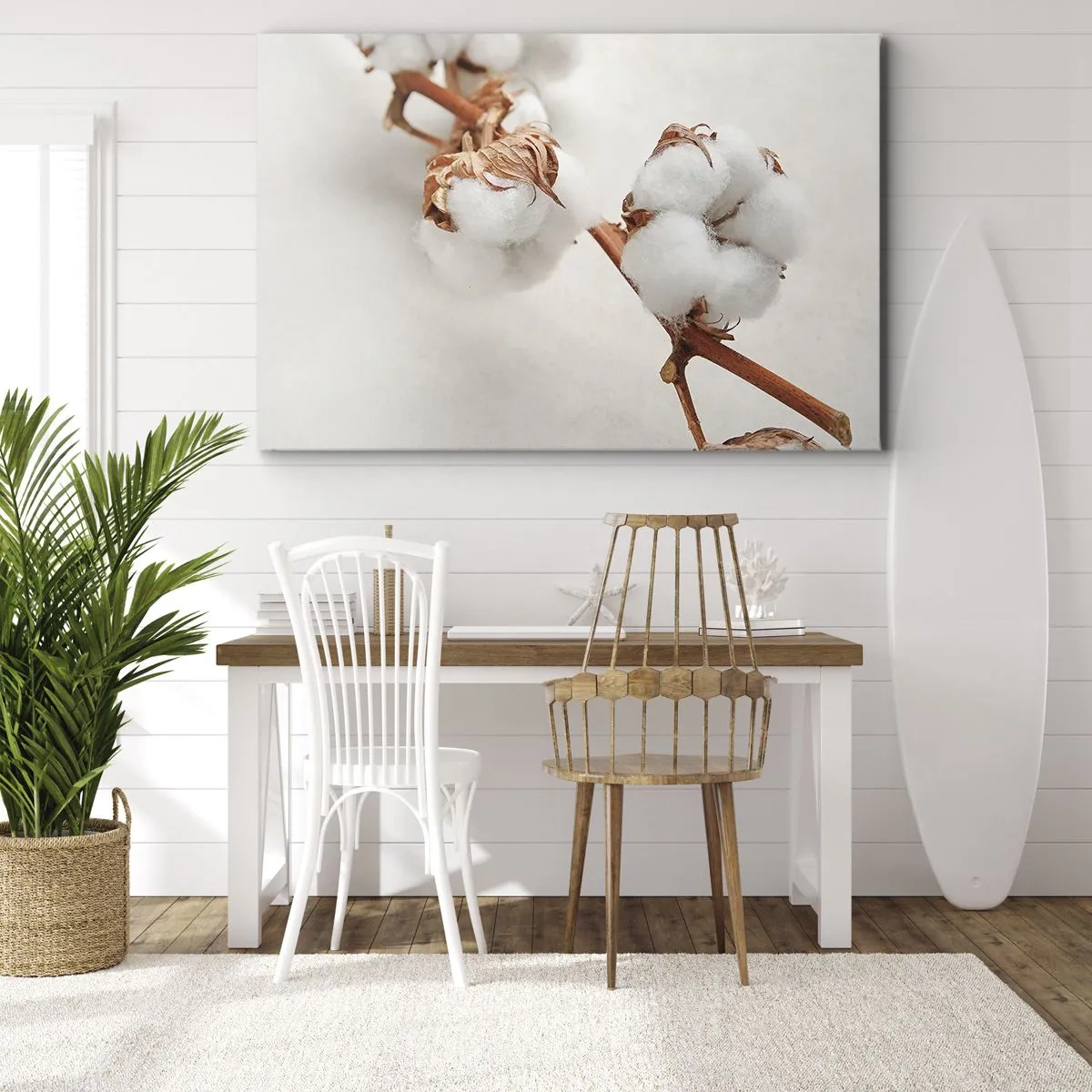 Cuadro sobre lienzo - Impresión de Imagen - Una ramita de algodón sobre un fondo sutil. - 70x50cm - Un suave tacto - Decoración de pared moderna para salón y dormitorio ARTTOR