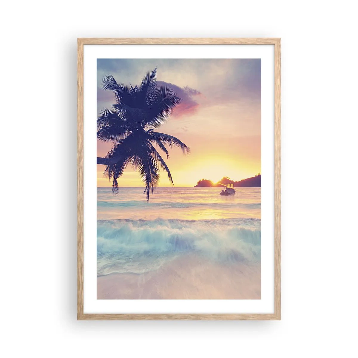 Póster en marco roble claro - Atardecer en la bahía - 50x70 cm