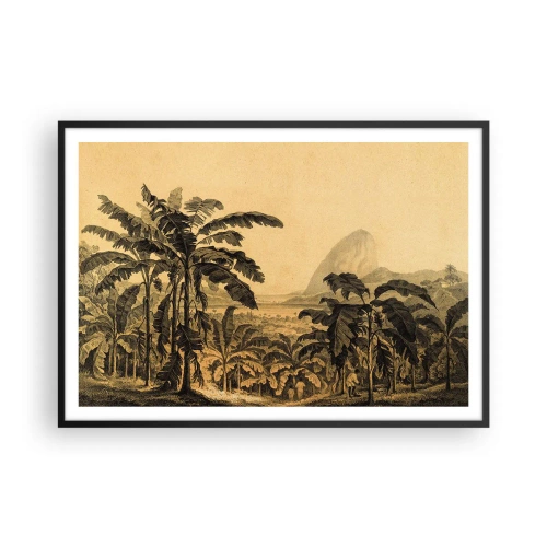 Póster en marco negro - Dibujo de árboles de plátano sobre un fondo de paisaje tropical. - 100x70cm - En un ambiente colonial - Decoración de pared moderna para salón y dormitorio ARTTOR