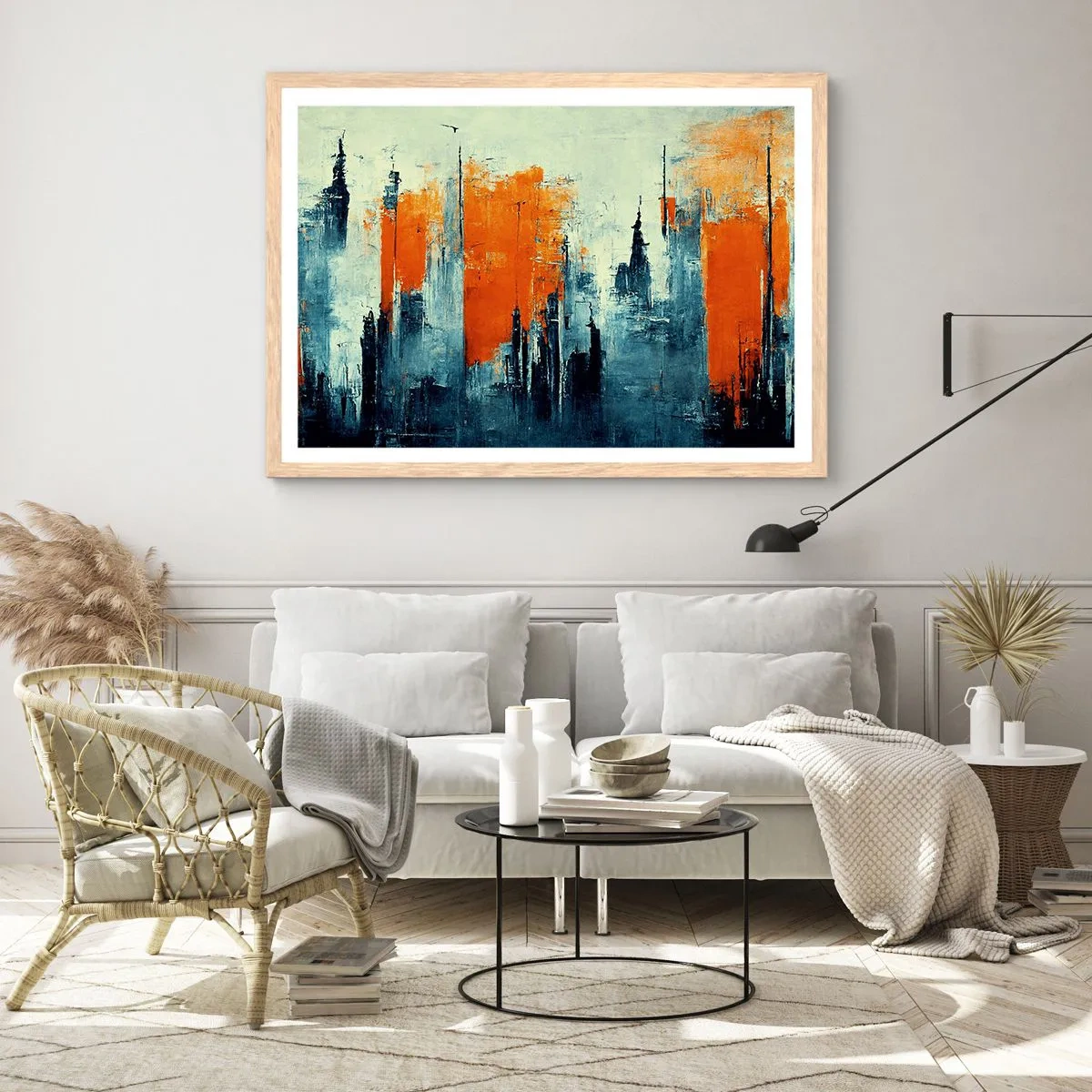 Póster en marco roble claro - Paisaje moderno - 91x61 cm